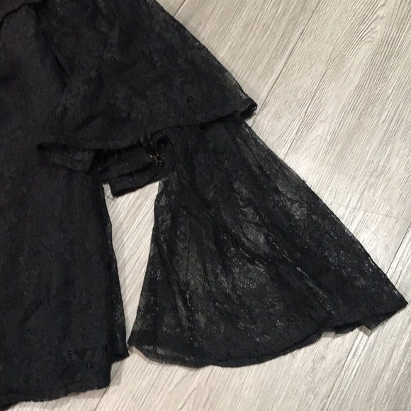 Lucky Brand Black Lace Bell Sleeve Off the Shoulder Blouse Witchy Core size XS - Picture 5 of 8